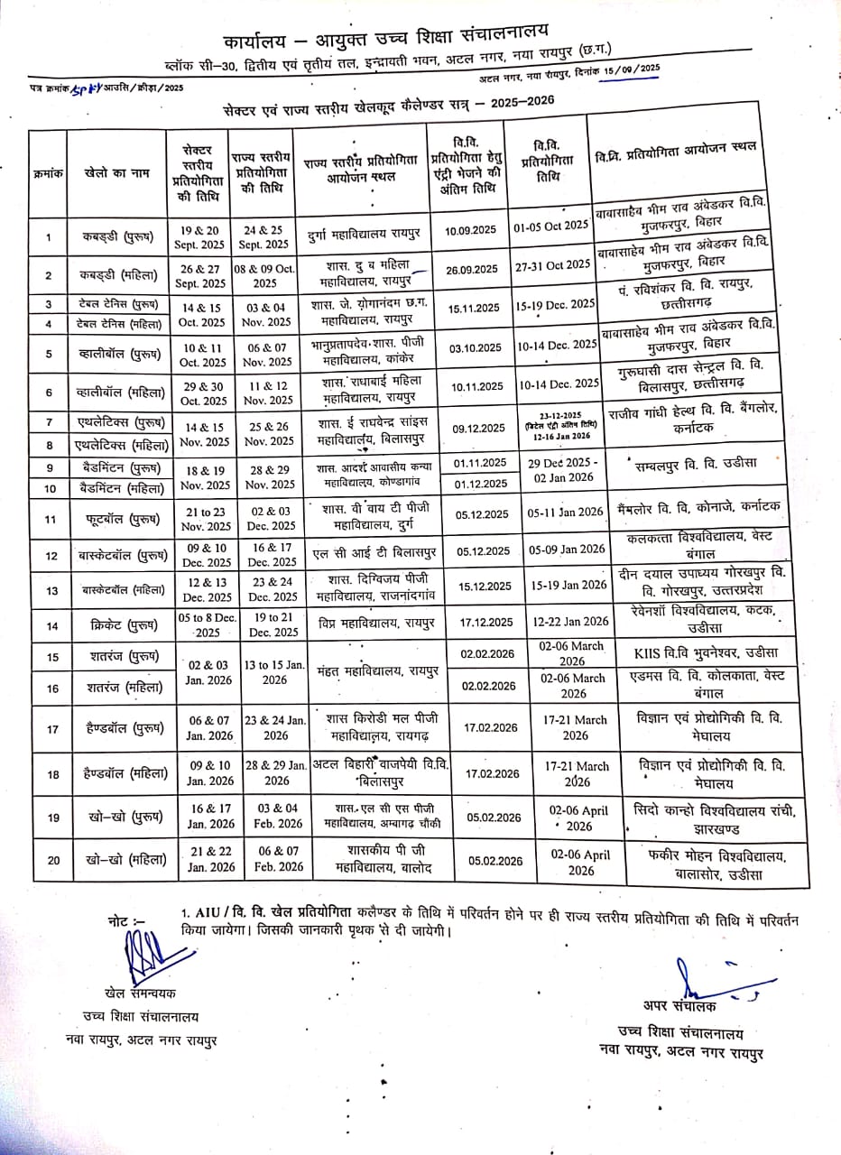 SPORTS CALANDER 2025-26